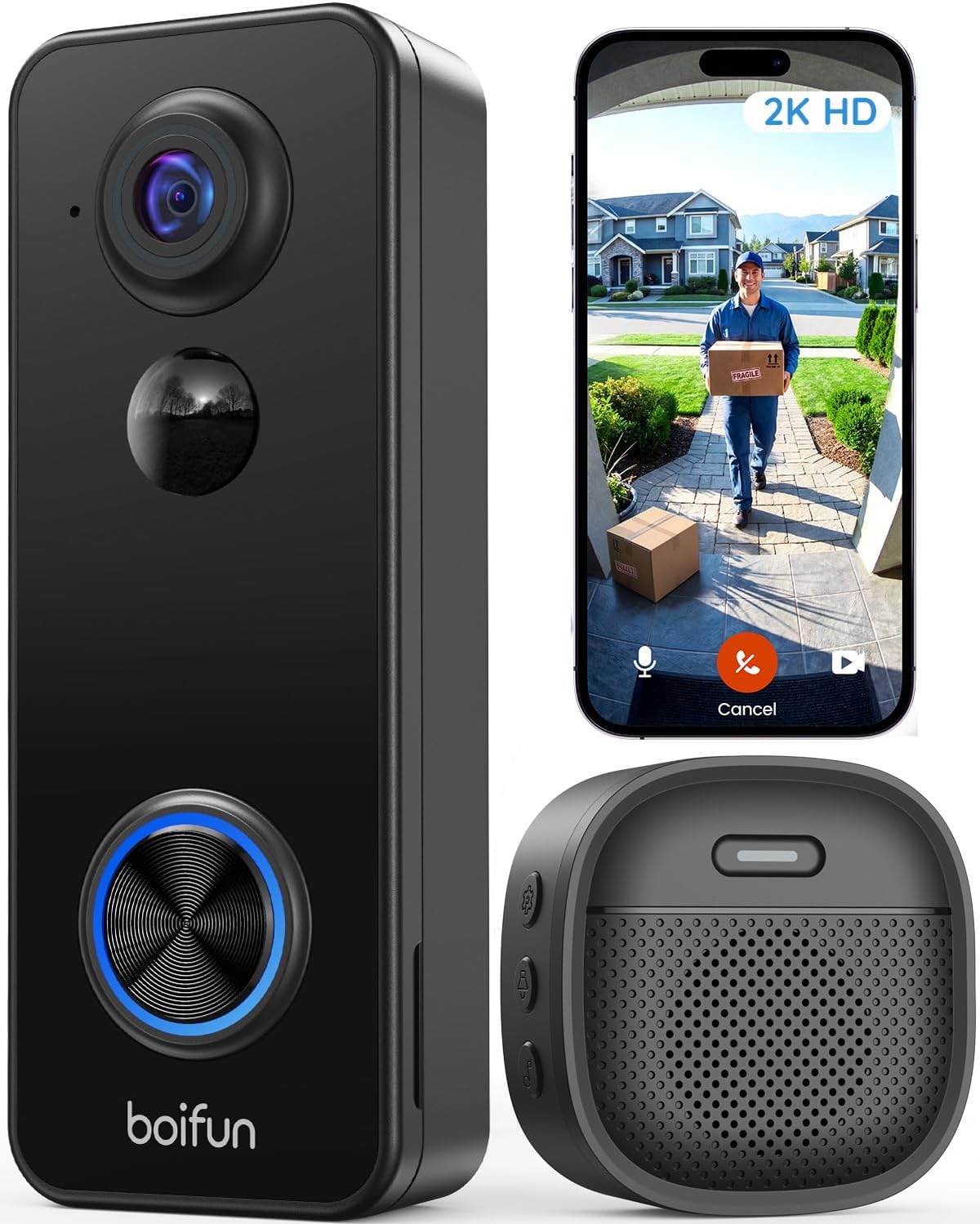 2K smart video doorbell with included indoor chime and companion app
